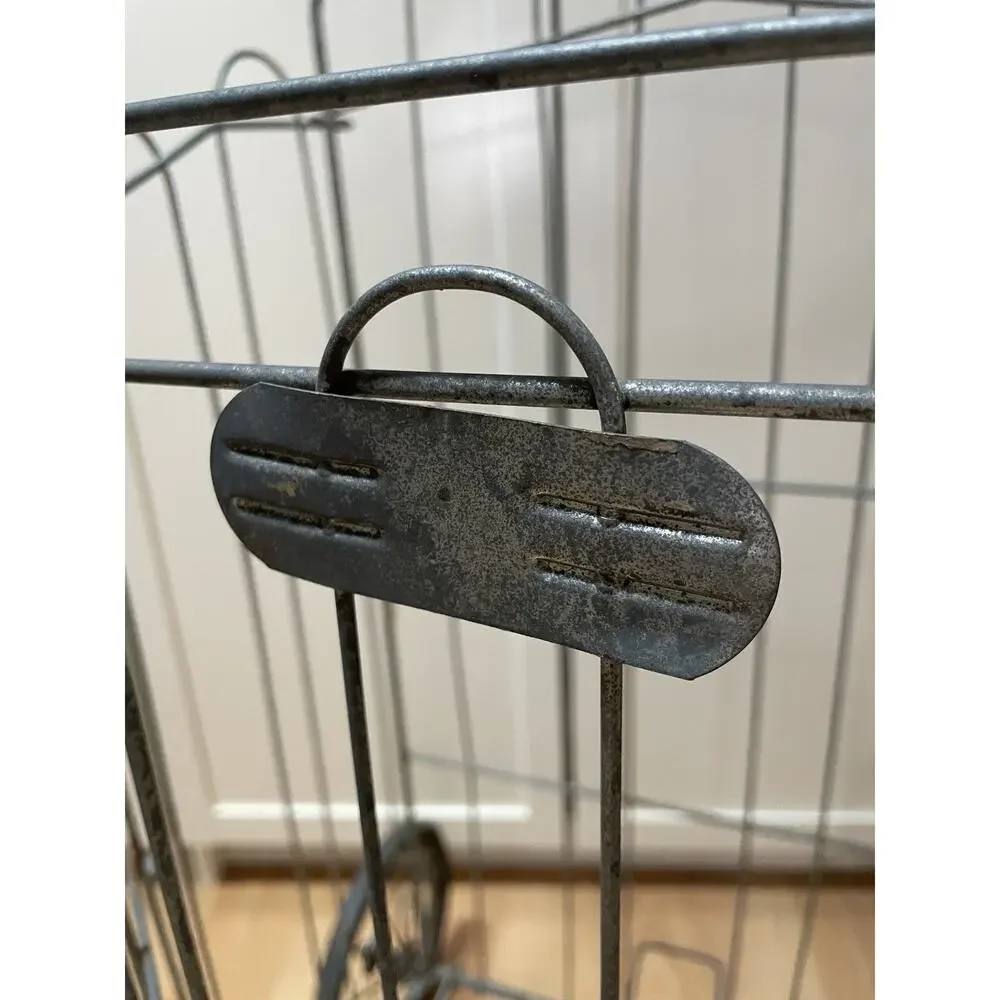Vintage Folding Shopping Cart French Market Metal Laundry Basket Towel Storage